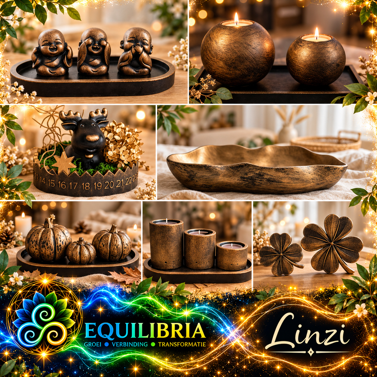 Linzi — Bronzen & gouden decoratie voor huis en tafel